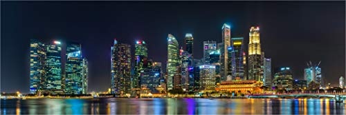 XXL Panorama Leinwandbild, Die nächtliche Skyline von Singapur, EIN Exklusives Fineart Bild als Wanddeko, und Wandbild in Galerie Qualität auf Canvas© Künstler Leinwand 240 x 80cm