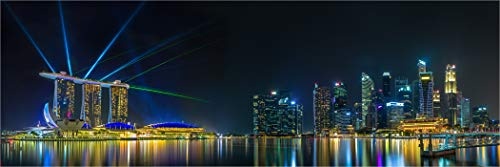 XXL Panorama Leinwandbild, Marina Bay und Skyline Singapur, EIN Exklusives Fineart Bild als Wanddeko, und Wandbild in Galerie Qualität auf Canvas© Künstler Leinwand 300 x 100cm