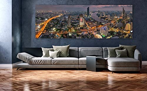 XXL Panorama Leinwandbild, Stadtlandschaft Bangkok, EIN Exklusives Fineart Bild als Wanddeko, und Wandbild in Galerie Qualität auf Canvas© Künstler Leinwand 240 x 80cm