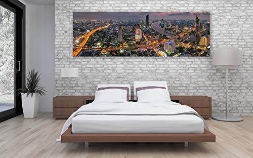 XXL Panorama Leinwandbild, Stadtlandschaft Bangkok, EIN Exklusives Fineart Bild als Wanddeko, und Wandbild in Galerie Qualität auf Canvas© Künstler Leinwand 240 x 80cm