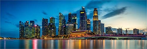 XXL Panorama Leinwandbild, Die Skyline von Singapur, EIN Exklusives Fineart Bild als Wanddeko, und Wandbild in Galerie Qualität auf Canvas© Künstler Leinwand 240 x 80cm