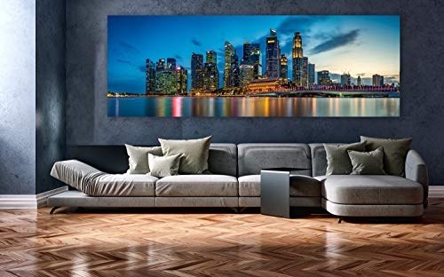 XXL Panorama Leinwandbild, Die Skyline von Singapur, EIN Exklusives Fineart Bild als Wanddeko, und Wandbild in Galerie Qualität auf Canvas© Künstler Leinwand 240 x 80cm