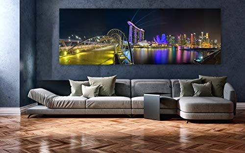 XXL Panorama Leinwandbild, Helix Brücke Marina Bay Singapur, EIN Exklusives Fineart Bild als Wanddeko, und Wandbild in Galerie Qualität auf Canvas© Künstler Leinwand 240 x 80cm