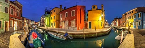 XXL Panorama Leinwandbild, Abends auf Burano Venedig, EIN Exklusives Fineart Bild als Wanddeko, und Wandbild in Galerie Qualität auf Canvas© Künstler Leinwand 240 x 80cm
