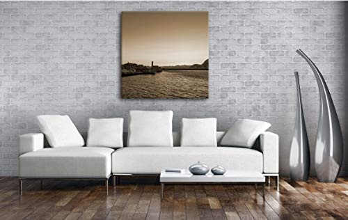deyoli Norwegische Küste Format: 70x70 Effekt: Sepia als Leinwandbild, Motiv fertig gerahmt auf Echtholzrahmen, Hochwertiger Digitaldruck mit Rahmen, Kein Poster oder Plakat
