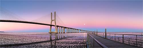 XXL Panorama Leinwandbild, Vasco da Gama Brücke Lissabon, EIN Exklusives Fineart Bild als Wanddeko, und Wandbild in Galerie Qualität auf Canvas© Künstler Leinwand 270 x 90cm