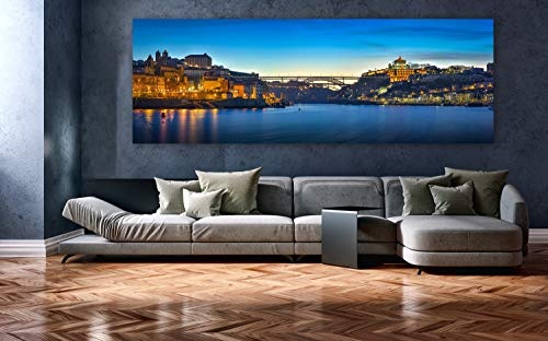XXL Panorama Leinwandbild, Sonnenaufgang am Duoro in Porto, EIN Exklusives Fineart Bild als Wanddeko, und Wandbild in Galerie Qualität auf Canvas© Künstler Leinwand 270 x 90cm