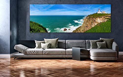 XXL Panorama Leinwandbild, Portugal Leuchtturm Cabo Da Roca, EIN Exklusives Fineart Bild als Wanddeko, und Wandbild in Galerie Qualität auf Canvas© Künstler Leinwand 300 x 100cm