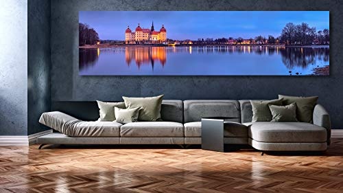 XXL Panorama Leinwandbild, Schloß Moriztburg Sachsen, Fineart Bild, als hochwertige Wanddeko, Wandbild in Galerie Qualität auf Canvas© Künstler Leinwand 240 x 60cm