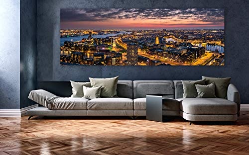 XXL Panorama Leinwandbild, Hafen Skyline von Rotterdam, EIN Exklusives Fineart Bild als Wanddeko, und Wandbild in Galerie Qualität auf Canvas© Künstler Leinwand 300 x 100cm