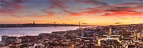 XXL Panorama Leinwandbild, Lissabon im Sonnenuntergang, EIN Exklusives Fineart Bild als Wanddeko, und Wandbild in Galerie Qualität auf Canvas© Künstler Leinwand 210 x 70cm
