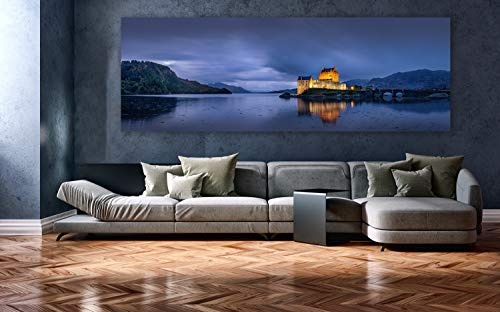 XXL Panorama Leinwandbild, Abends am Eilean Donan Castle, EIN Exklusives Fineart Bild als Wanddeko, und Wandbild in Galerie Qualität auf Canvas© Künstler Leinwand 270 x 90cm