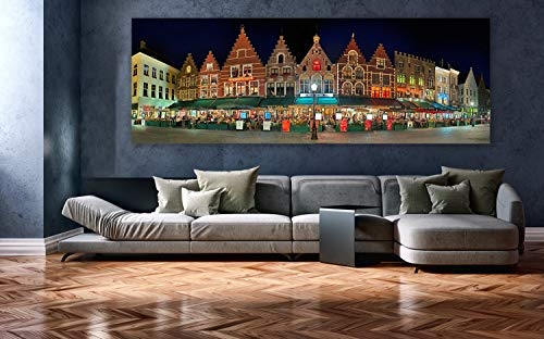 XXL Panorama Leinwandbild, Häuserzeile in Gent Belgien, EIN Exklusives Fineart Bild als Wanddeko, und Wandbild in Galerie Qualität auf Canvas© Künstler Leinwand 270 x 90cm