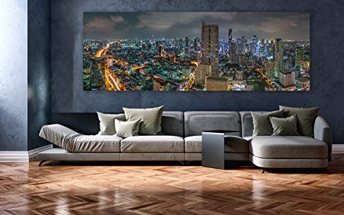 XXL Panorama Leinwandbild, Urbanes Bangkok, EIN Exklusives Fineart Bild als Wanddeko, und Wandbild in Galerie Qualität auf Canvas© Künstler Leinwand 210 x 70cm