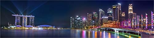 XXL Panorama Leinwandbild, Singapur Marina Bay Panorama, Fineart Bild, als hochwertige Wanddeko, Wandbild in Galerie Qualität auf Canvas© Künstler Leinwand 240 x 60cm