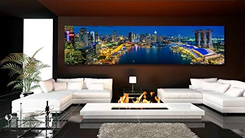 XXL Panorama Leinwandbild, Super Panorama Singapur, Fineart Bild, als hochwertige Wanddeko, Wandbild in Galerie Qualität auf Canvas© Künstler Leinwand 240 x 60cm