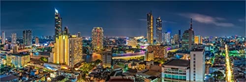 XXL Panorama Leinwandbild, Skyline Panorama Bangkok, EIN Exklusives Fineart Bild als Wanddeko, und Wandbild in Galerie Qualität auf Canvas© Künstler Leinwand 270 x 90cm