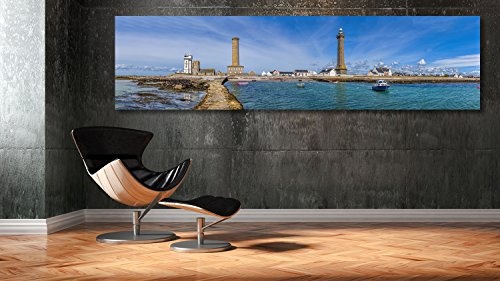 XXL Panorama Leinwandbild, Bretagne Phare Eckmühl Penmarch, Fineart Bild, als hochwertige Wanddeko, Wandbild in Galerie Qualität auf Canvas© Künstler Leinwand 240 x 60cm