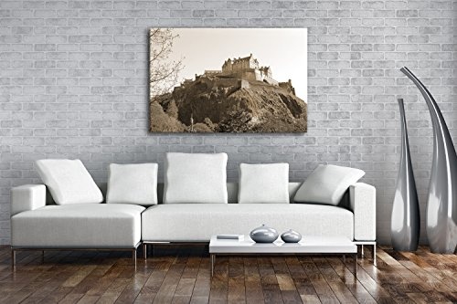 deyoli Burg in Edinburgh Schottland Format: 100x70 Effekt: Sepia als Leinwandbild, Motiv fertig gerahmt auf Echtholzrahmen, Hochwertiger Digitaldruck mit Rahmen, Kein Poster oder Plakat