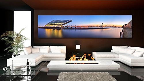 XXL Panorama Leinwandbild, Hamburg im Dockland und Hafen, Fineart Bild, als hochwertige Wanddeko, Wandbild in Galerie Qualität auf Canvas© Künstler Leinwand 300 x 75cm