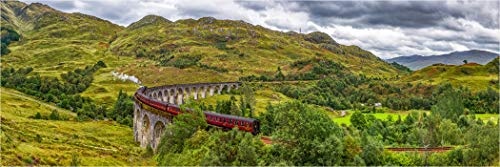 XXL Panorama Leinwandbild, Schottland Glenfinan Viadukt Jacobite Train, EIN Exklusives Fineart Bild als Wanddeko, und Wandbild in Galerie Qualität auf Canvas© Künstler Leinwand 210 x 70cm