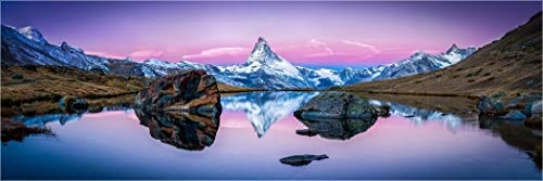 XXL Panorama Leinwandbild, Schweiz Alpen Stellisee am Matterhorn, EIN Exklusives Fineart Bild als Wanddeko, und Wandbild in Galerie Qualität auf Canvas© Künstler Leinwand 210 x 70cm