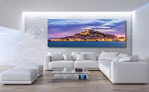 XXL Panorama Leinwandbild, Spanien Ibiza Burg und Altstadt, EIN Exklusives Fineart Bild als Wanddeko, und Wandbild in Galerie Qualität auf Canvas© Künstler Leinwand 270 x 90cm
