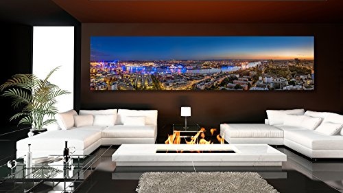 XXL Panorama Leinwandbild, Hamburg große Stadtansicht mit Hafen, Fineart Bild, als hochwertige Wanddeko, Wandbild in Galerie Qualität auf Canvas© Künstler Leinwand 240 x 60cm