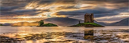 XXL Panorama Leinwandbild, Schottland Castle Stalker Loch Laich, EIN Exklusives Fineart Bild als Wanddeko, und Wandbild in Galerie Qualität auf Canvas© Künstler Leinwand 240 x 80cm
