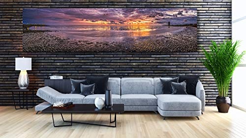 XXL Panorama Leinwandbild, Sonnenuntergang im Wattenmeer Nordsee, Fineart Bild, als hochwertige Wanddeko, Wandbild in Galerie Qualität auf Canvas© Künstler Leinwand 300 x 75cm