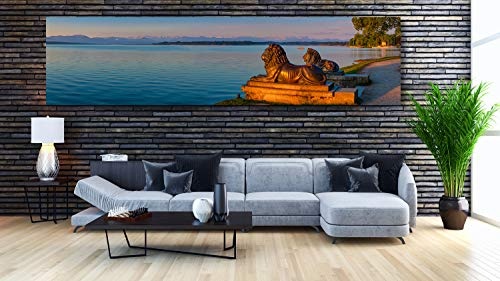 XXL Panorama Leinwandbild, Bayrische Löwen am Starnberger See, Fineart Bild, als hochwertige Wanddeko, Wandbild in Galerie Qualität auf Canvas© Künstler Leinwand 300 x 75cm