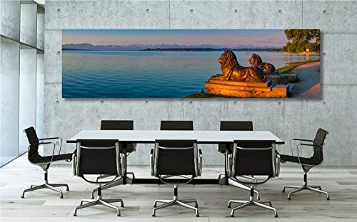 XXL Panorama Leinwandbild, Bayrische Löwen am Starnberger See, Fineart Bild, als hochwertige Wanddeko, Wandbild in Galerie Qualität auf Canvas© Künstler Leinwand 300 x 75cm