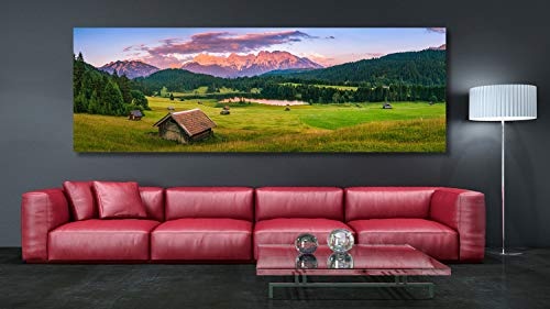 XXL Panorama Leinwandbild, In der Wallgauer Karwendel Bergwelt, EIN Exklusives Fineart Bild als Wanddeko, und Wandbild in Galerie Qualität auf Canvas© Künstler Leinwand 240 x 80cm