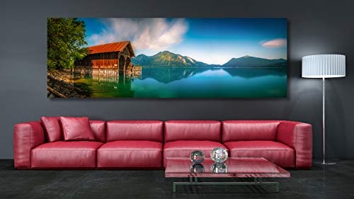 XXL Panorama Leinwandbild, Der Walchensee in Bayern, EIN Exklusives Fineart Bild als Wanddeko, und Wandbild in Galerie Qualität auf Canvas© Künstler Leinwand 210 x 70cm