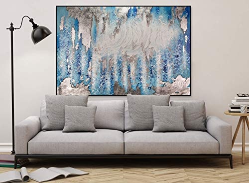 KunstLoft® XXL Gemälde Wind und Wetter 180x120cm | original handgemalte Bilder | Deko Abstrakt Weiß Blau Wasser Licht | Leinwand-Bild Ölgemälde einteilig groß | Modernes Kunst Ölbild