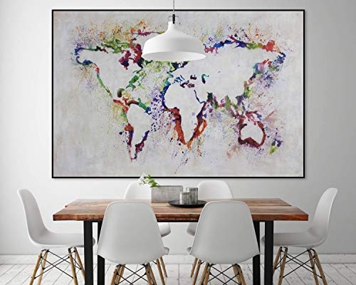 KunstLoft® XXL Gemälde Die Welt zu Füßen 180x120cm | original handgemalte Bilder | Weltkarte Bunt XXL | Leinwand-Bild Ölgemälde einteilig groß | Modernes Kunst Ölbild