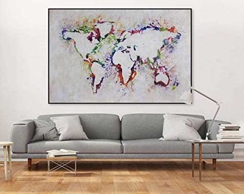 KunstLoft® XXL Gemälde Die Welt zu Füßen 180x120cm | original handgemalte Bilder | Weltkarte Bunt XXL | Leinwand-Bild Ölgemälde einteilig groß | Modernes Kunst Ölbild