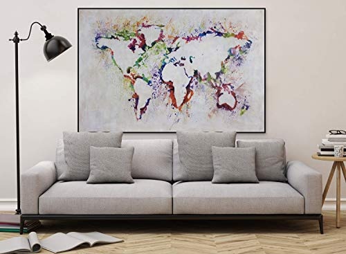 KunstLoft® XXL Gemälde Die Welt zu Füßen 180x120cm | original handgemalte Bilder | Weltkarte Bunt XXL | Leinwand-Bild Ölgemälde einteilig groß | Modernes Kunst Ölbild