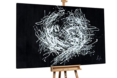 KunstLoft® XXL Gemälde Schlichte Harmonie 180x120cm | original handgemalte Bilder | Deko Yin Yang Abstrakt in Schwarz-Weiß | Leinwand-Bild Ölgemälde einteilig groß | Modernes Kunst Ölbild