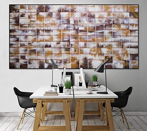 KunstLoft® XXL Gemälde Honigraster 200x100cm | original handgemalte Bilder | Abstrakt Kacheln Muster Weiß | Leinwand-Bild Ölgemälde einteilig groß | Modernes Kunst Ölbild