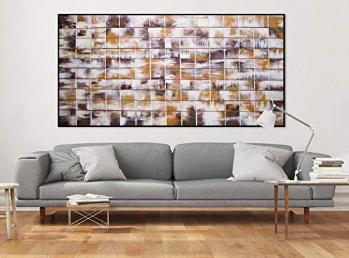 KunstLoft® XXL Gemälde Honigraster 200x100cm | original handgemalte Bilder | Abstrakt Kacheln Muster Weiß | Leinwand-Bild Ölgemälde einteilig groß | Modernes Kunst Ölbild