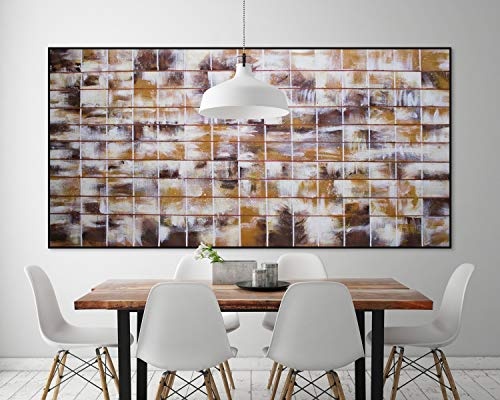 KunstLoft® XXL Gemälde Honigraster 200x100cm | original handgemalte Bilder | Abstrakt Kacheln Muster Weiß | Leinwand-Bild Ölgemälde einteilig groß | Modernes Kunst Ölbild