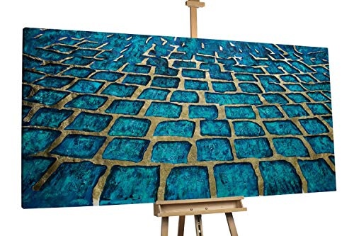 KunstLoft® XXL Gemälde Wege voll Magie 200x100cm | original handgemalte Bilder | Deko Abstrakt Steine Muster Blau Türkis | Leinwand-Bild Ölgemälde einteilig groß | Modernes Kunst Ölbild