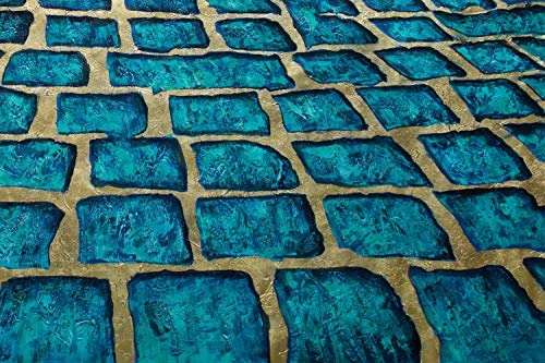 KunstLoft® XXL Gemälde Wege voll Magie 200x100cm | original handgemalte Bilder | Deko Abstrakt Steine Muster Blau Türkis | Leinwand-Bild Ölgemälde einteilig groß | Modernes Kunst Ölbild