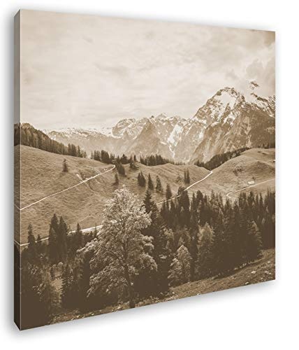 deyoli Bezaubernde Alpenlandschaft Format: 70x70 Effekt: Sepia als Leinwandbild, Motiv fertig gerahmt auf Echtholzrahmen, Hochwertiger Digitaldruck mit Rahmen, Kein Poster oder Plakat