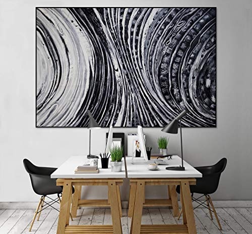 KunstLoft® XXL Gemälde Scheideweg 180x120cm | original handgemalte Bilder | Abstrakt Schwarz Weiß Linien XXL | Leinwand-Bild Ölgemälde einteilig groß | Modernes Kunst Ölbild