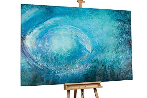 KunstLoft® XXL Gemälde Oeil turqouise 180x120cm | original handgemalte Bilder | Abstrakt Blau Petrol Weiß | Leinwand-Bild Ölgemälde einteilig groß | Modernes Kunst Ölbild