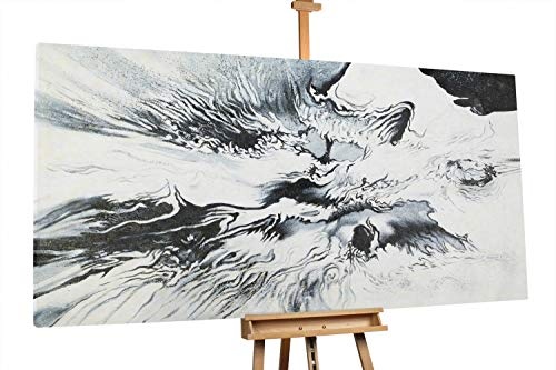 KunstLoft® XXL Gemälde Im Auge des Sturms 200x100cm | original handgemalte Bilder | Abstrakt Sturm Schwarz Weiß XXL | Leinwand-Bild Ölgemälde einteilig groß | Modernes Kunst Ölbild