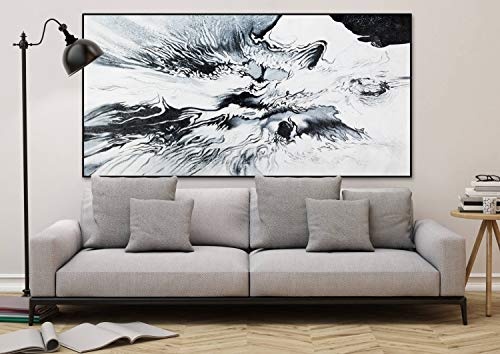 KunstLoft® XXL Gemälde Im Auge des Sturms 200x100cm | original handgemalte Bilder | Abstrakt Sturm Schwarz Weiß XXL | Leinwand-Bild Ölgemälde einteilig groß | Modernes Kunst Ölbild