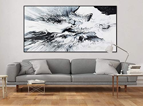 KunstLoft® XXL Gemälde Im Auge des Sturms 200x100cm | original handgemalte Bilder | Abstrakt Sturm Schwarz Weiß XXL | Leinwand-Bild Ölgemälde einteilig groß | Modernes Kunst Ölbild